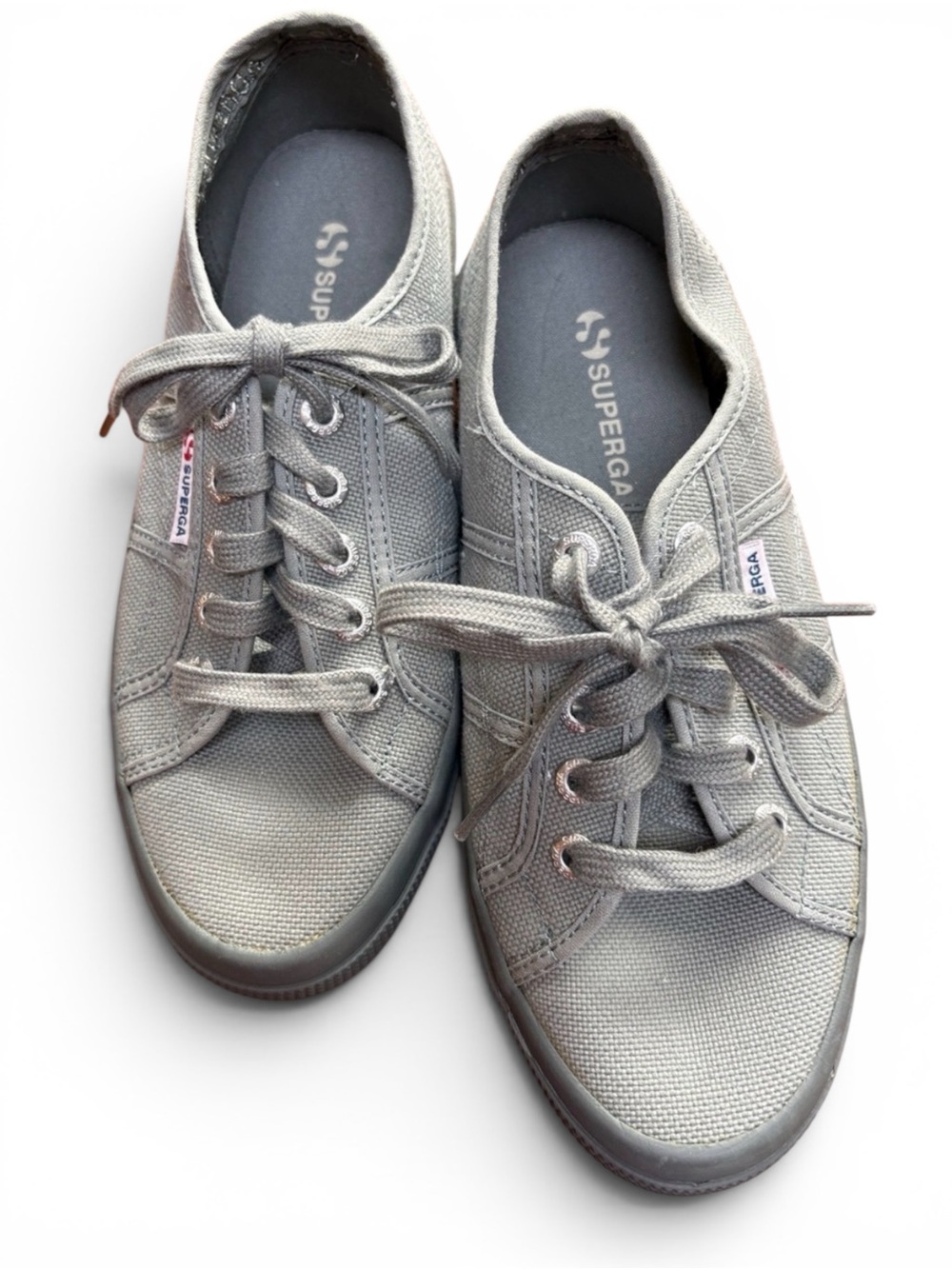 Superga Light Grey Canvas Lace-Up Sneakers 7 New